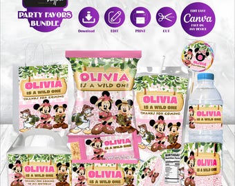 Minnie Safari Favor Bundle Mickey Mouse Anime Theme Birthday Labels Printable Daisy Duck Gift Set Oh Twodles Party Decor Goofy Keepsake MK07