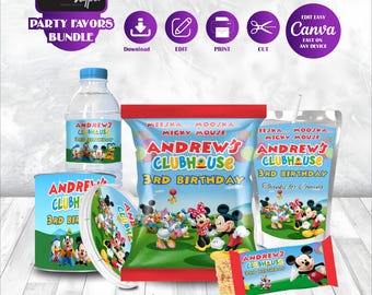 Mickey Clubhouse Favor Bundle Minnie Mouse Anime Theme Birthday Favor Printable Labels Daisy Duck Gift Oh Twodles Party Decor Goofy MK01