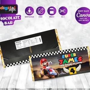 Mario Bros Birthday Chocolate Bar Mario theme Party Super Mario Invite Boy 4th Birthday Mario Party Favors Peach Birthday Mario luigi SM02