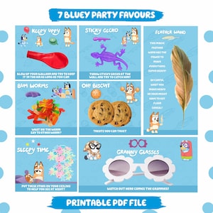 7 Blue Party Favors Printable Girl Birthday Treat Bundle Girl Blue Dog Themed Party For Kids Birthday Party Favour Label Girl Party Deco BF1