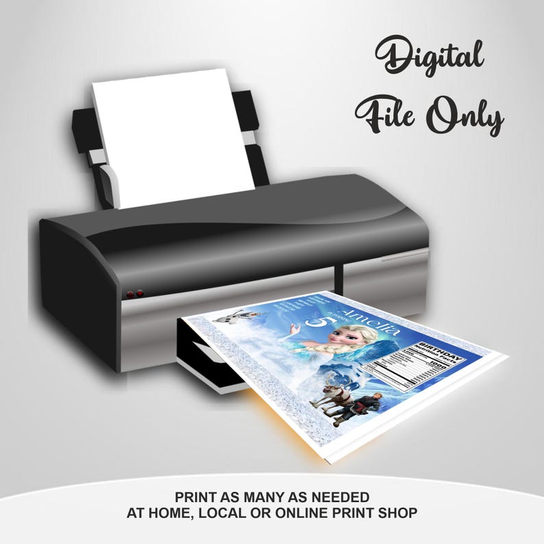 Cheerful Frozen Chip Bag Instruction: Share, Send Text, Social Media, or Email. Print, Print as many as needed at home, local or online print shop. Perfect for Birthday Parties.