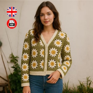 Cardigan Crochet Pattern, Flowers Cardigan Crochet Pattern, PDF Crochet Pattern, Size S-M-L