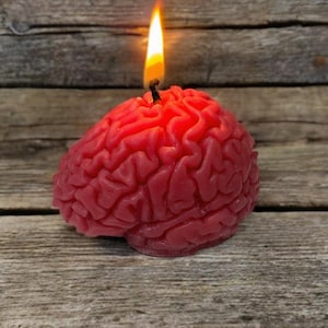 Realistic Brain Candle in Red Wax – Creepy Halloween Decor, Unique Gothic Gift, Anatomical Novelty for Horror Lovers and Science Fans