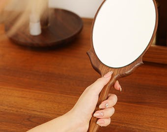 Wooden Hand Mirror • Vintage Portable Compact Mirror • Hand Carved Victorian Style • Travel Makeup Mirror • Gift for Her