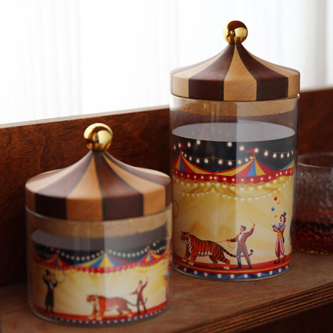 Circus Wooden Lid Glass Container, Whimsical Home Decor - Etsy