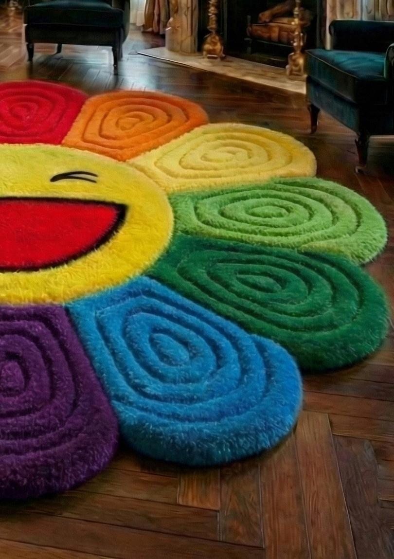 Hand Tufted Colorful Flower Smiley Face Rug – Hand Tufted Wool Area Rug ...