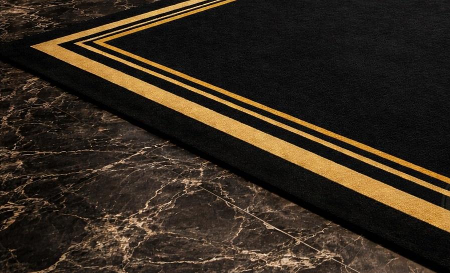 Handmade Luxury Black & Gold Border Rug Modern Minimalist Area Rug ...