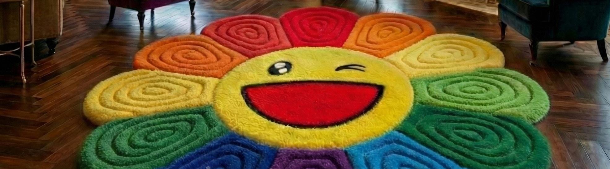 Hand Tufted Colorful Flower Smiley Face Rug – Hand Tufted Wool Area Rug ...