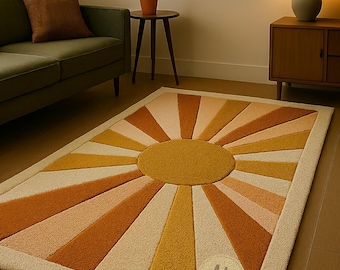 Hand Tufted Sunburst Rug | Mid Century Modern Area Carpet
