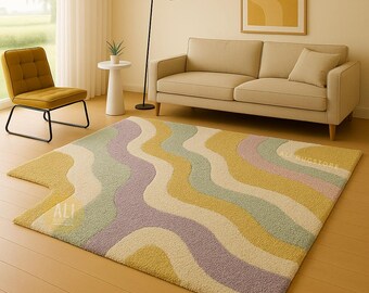 Tapete de lã tufado à mão: design abstrato exclusivo, 1,5 x 2,4 metros