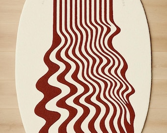 Handgetuft golvend ovaal vloerkleed | Abstracte art deco, 100% Nieuw-Zeelandse wol