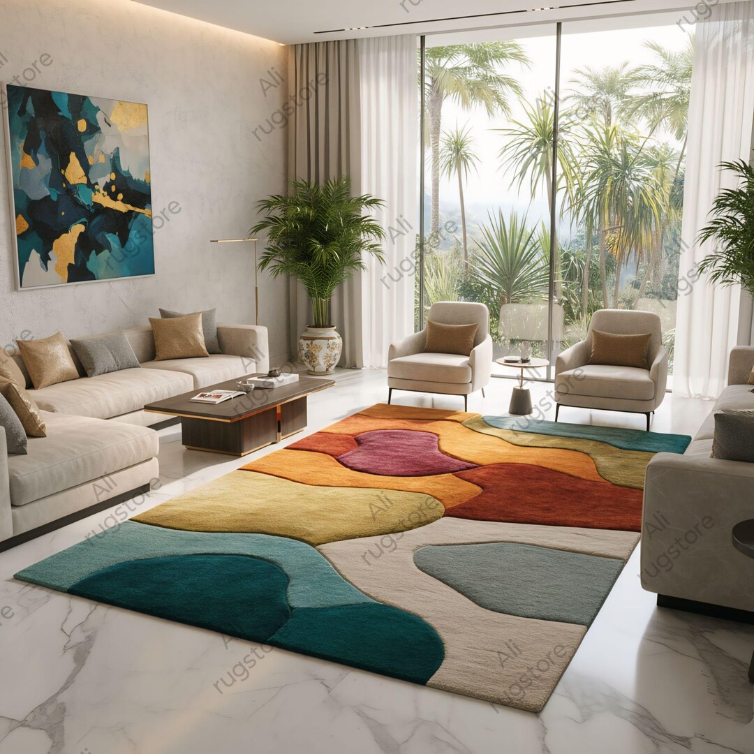 Modern Abstract Hand Tufted Area Rug, Colorful Geometric Designer ...