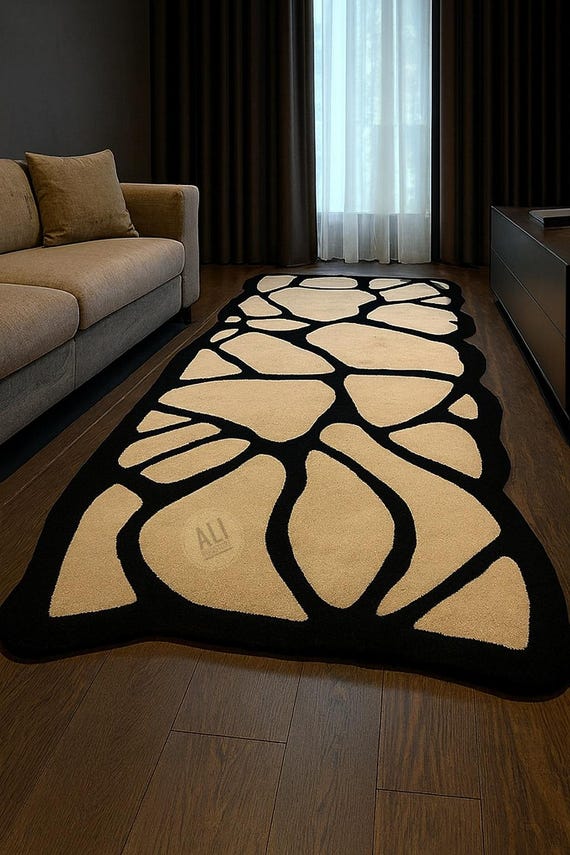 Abstrakter moderner Teppichläufer, Schwarzer Teppich Läufer, Langer Teppich für Wohnzimmer, Schlafzimmer und Eingangsbereich