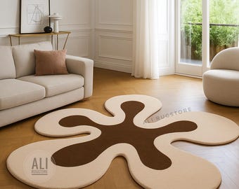 Hand-Tufted Wool Area Rug: Beige & Brown Oushak Design
