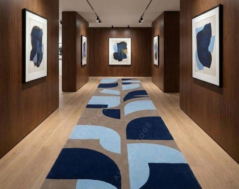 Custom Rugs Blue Handmade Tufted Runner Rug, Modern Abstract Blue Rug, Custom Size ...
