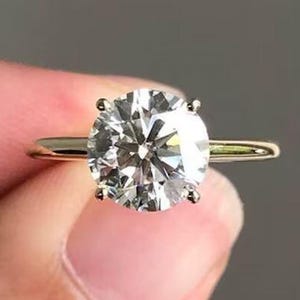 2 CT Round Cut Moissanite Solitaire Engagement Ring, 14K Solid Gold Round Cut Promise Wedding Ring, Round Cut Cathedral Set Anniversary Ring