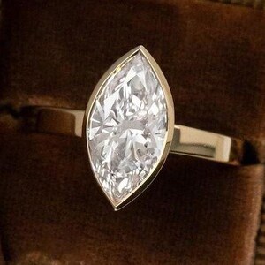 2 CT Marquise Brilliant Cut Moissanite Bezel Set Engagement Ring, 14k Solid Gold Marquise Cut Solitaire Bezel Set Ring, Marquise Solo Ring