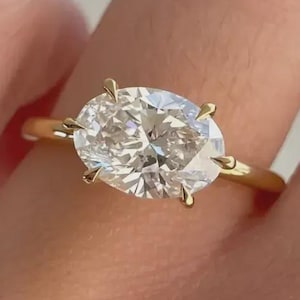 2.30 CT Oval Cut Moissanite Solitaire Engagement Ring, 14k Solid Gold East West Oval Wedding Ring, Six Prong East West Solitaire Oval Ring