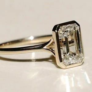 3 CT Emerald Cut Lab Grown Diamond Ring, EF Color VS1 Clarity IGI Certified Engagement Ring, Bezel Set Wedding Rings, 14K Solid Gold Ring