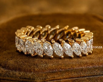 Marquise Diamond Eternity Band, Gold Wedding Band, Vintage Marquise Cut Ring, Anniversary Gold Band, Stacking Bridal Diamond Ring Gifts