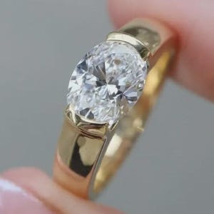 2 CT Oval Cut Engagement Ring, East-West Oval Cut Moissanite Engagement ring of Half Bezel Set, Solitaire Wedding Ring, Gift For Her