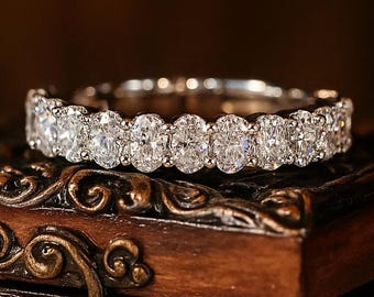 Oval Diamond Wedding Band Genuine Lab Grown Diamond Stacking Band Best Anniversary Gift for Wife Oval Cut Diamond Matching Band Bridal Ring
