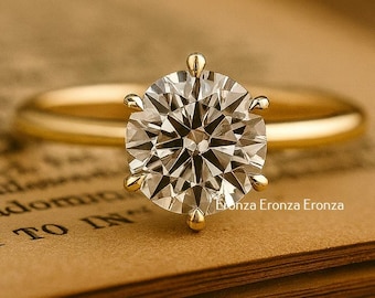 Round Lab Grown Diamond Ring Solitaire Diamond Engagement Ring Round Diamond Wedding Ring for Her Minimalist Anniversary Ring Proposal Ring