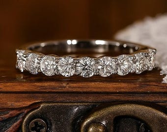 Round Diamonds Wedding Band D Half Eternity Band Genuine Seven Lab Grown  Diamond Ring Unique Wedding Ring for Her