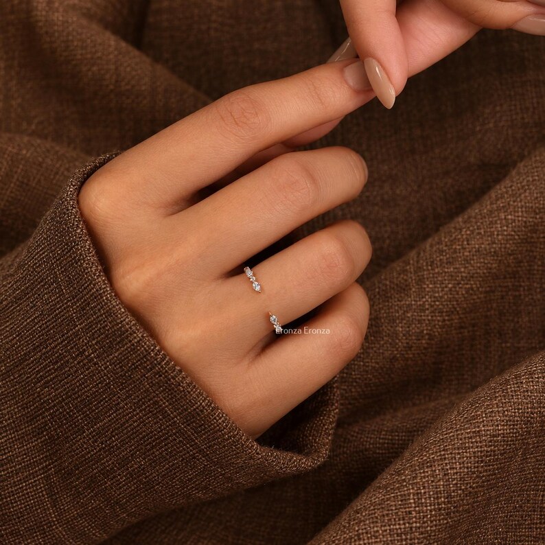 Real Lab Diamond Open Cuff Wedding Ring Thin Open Gap Stacking Ring Minimalist Custom Open Gap Band Ring for Her Womens Cuff Stackable Band image 3