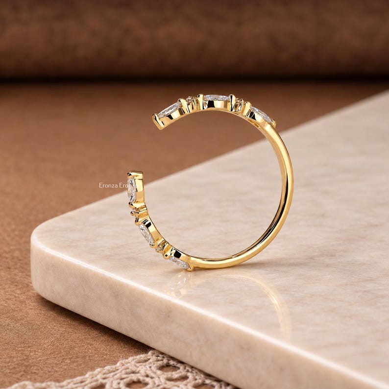 Real Lab Diamond Open Cuff Wedding Ring Thin Open Gap Stacking Ring Minimalist Custom Open Gap Band Ring for Her Womens Cuff Stackable Band image 5