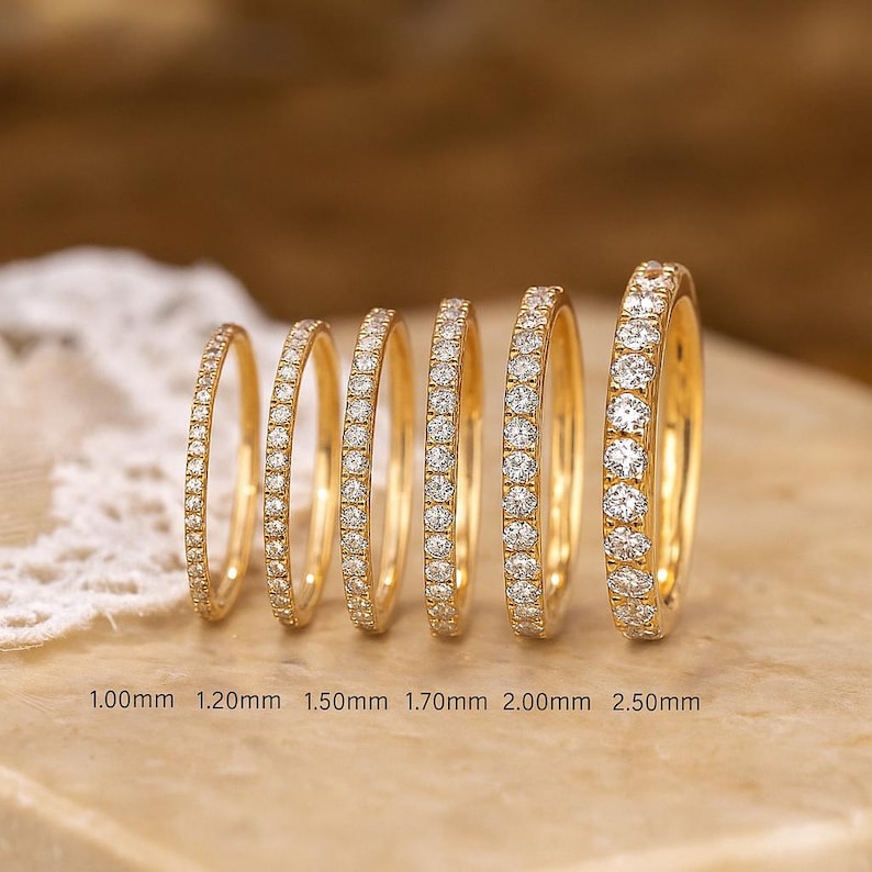 Diamond Wedding Band 10K 14K 18K Solid Gold Stacking Ring Half Eternity ...