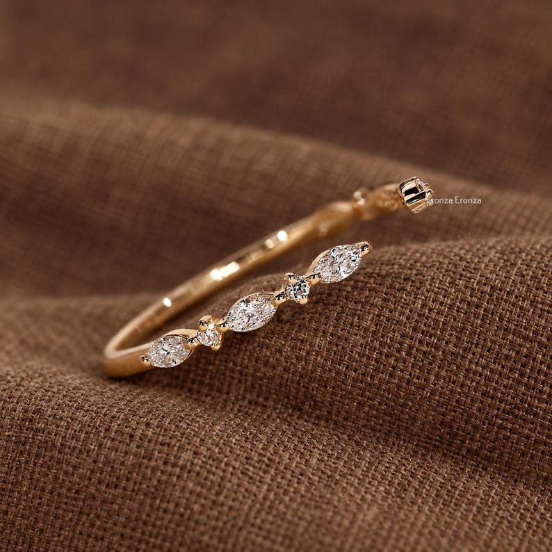 Real Lab Diamond Open Cuff Wedding Ring Thin Open Gap Stacking Ring Minimalist Custom Open Gap Band Ring for Her Womens Cuff Stackable Band image 4