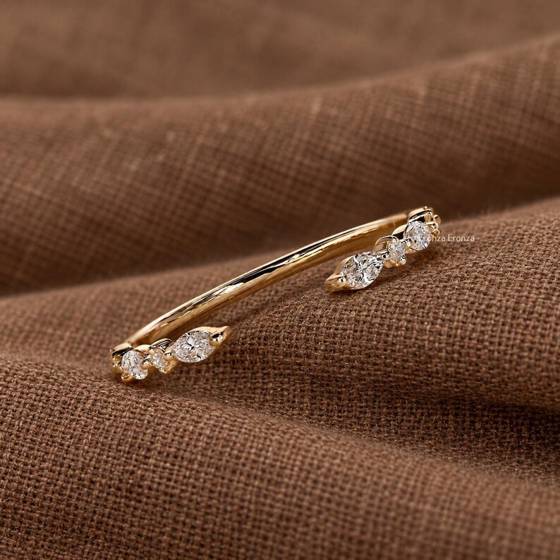 Real Lab Diamond Open Cuff Wedding Ring Thin Open Gap Stacking Ring Minimalist Custom Open Gap Band Ring for Her Womens Cuff Stackable Band image 1