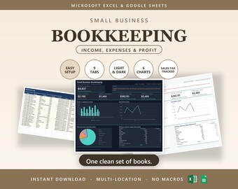 Small Business Bookkeeping Spreadsheet | Income and Expense Tracker | Excel + Google Sheets | Profit & Loss | Sales Tax | Book Keeping