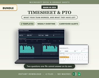 Employee Timesheet and Attendance Tracker Bundle | PTO Tracker, Work Hours Log, Staff Leave Planner | Excel & Google Sheets | Small Business