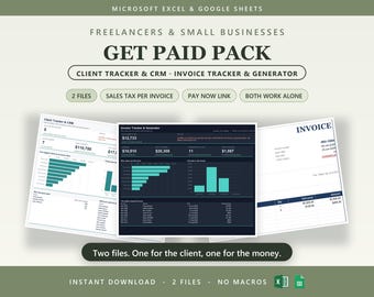 CRM Client Tracker + Invoice Tracker & Generator | 2 Templates, Excel + Google Sheets | Invoice Template, Bill Tracker, Sales Tax