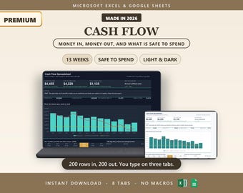 Cash Flow Spreadsheet and Planner | 13 Week Cash Flow Tracker for Small Business | Excel & Google Sheets Business Finance Spreadsheet