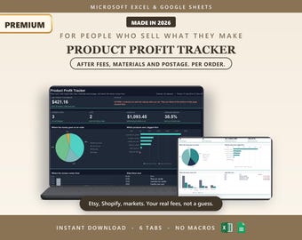 Product Profit Tracker | Etsy Seller Spreadsheet, Order Tracker, Inventory | Fees, Materials, Postage Per Order | Excel & Google Sheets