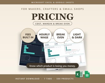Pricing Calculator Spreadsheet for Etsy & Small Business | Excel + Google Sheets | Profit Margin, Cost of Goods, Break Even
