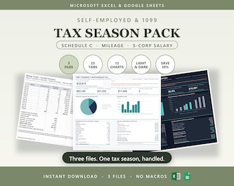 Tax Season Pack | Schedule C Template + Mileage Tracker + S-Corp Salary | Excel + Google Sheets | Self Employed 1099 Bundle