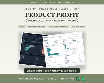 Pricing Calculator & Inventory Tracker Bundle | Excel + Google Sheets | Profit Margin, Cost of Goods, Stock Levels, Reorder Alerts