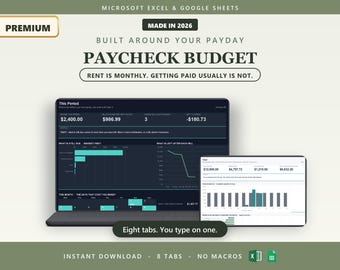 Paycheck Budget Spreadsheet | Monthly Bill Tracker and Bill Calendar | Subscription Tracker | Sinking Funds | Excel & Google Sheets