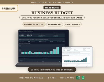 Business Budget Spreadsheet and Annual Budget Template | Budget vs Actual Tracker for Small Business | Excel & Google Sheets