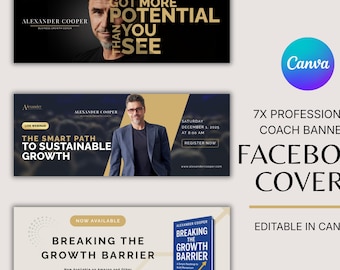 Szablon okładki na Facebooka dla trenerów i przedsiębiorców Szablon Canva Marka osobista Baner w mediach społecznościowych Promocja webinaru Branding biznesowy