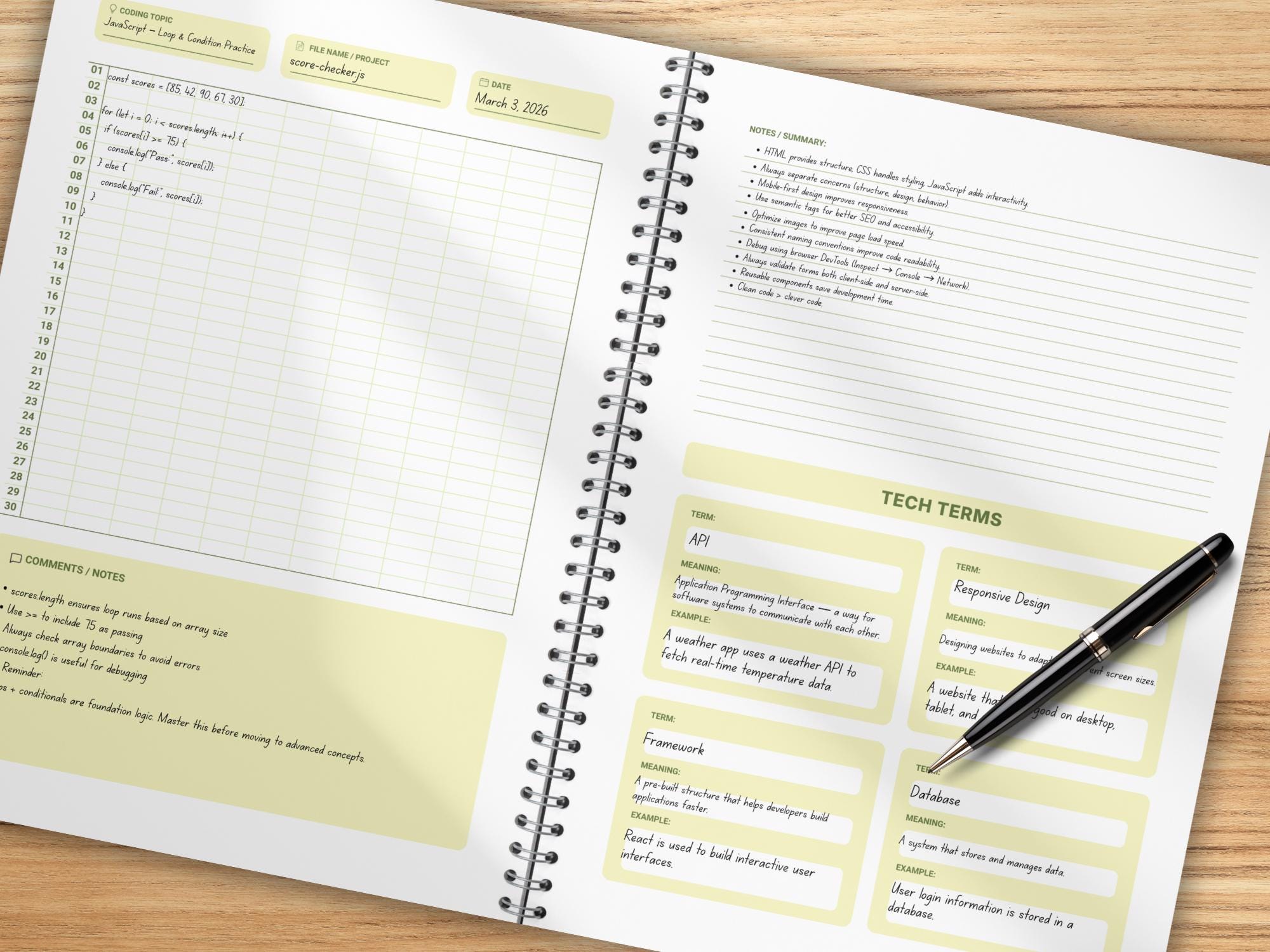 Coding Journal Printable PDF for Programmers, Developer Study Planner ...