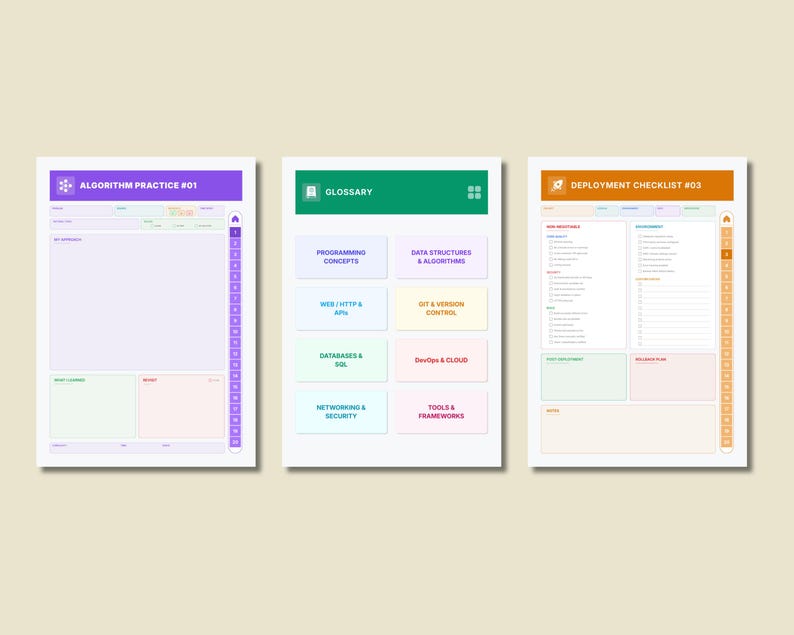 Planer przepływu pracy programisty z hiperłączami w formacie PDF, cyfrowy planer kodowania, śledzenie programowania, tablet GoodNotes Notability na iPada zdjęcie 13