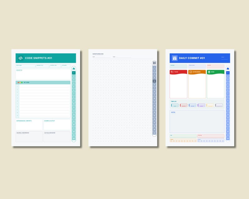 Planer przepływu pracy programisty z hiperłączami w formacie PDF, cyfrowy planer kodowania, śledzenie programowania, tablet GoodNotes Notability na iPada zdjęcie 12