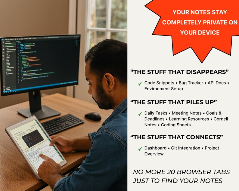 Développeur Agenda numérique PDF avec liens hypertexte Programmeurs Organisateur de workflow de codage GoodNotes Notability iPad Tablette Journal numérique image 5