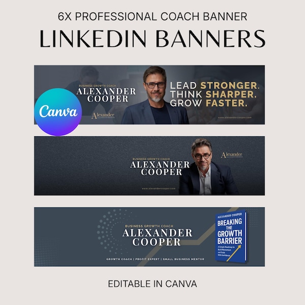 LinkedIn Banner Canva Template for Coaches Modern Personal Branding Social Media Customizable Banner