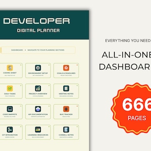 Développeur Agenda numérique PDF avec liens hypertexte Programmeurs Organisateur de workflow de codage GoodNotes Notability iPad Tablette Journal numérique image 4